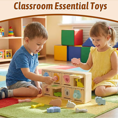 Montessori Toys for 2 year Old,Wooden Keys and Locks Set With 8 Wooden Animals and Keys,Learning Fine Motor Skills Toys for Toddlers,Preschool Educational Sorting Toys for 1-3 Boys and Girls Gift