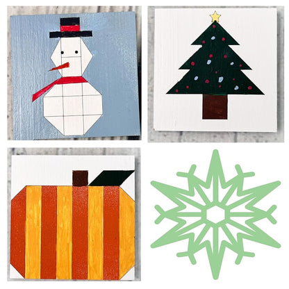 Set of Four 9 Inch Barn Quilt Kit DIY Pattern Unfinished Wood Quilting Block Sign Paintable Crafts for Women AVTRBoutique (Snowman, Pine Tree, Pumpkin, Snowflake)