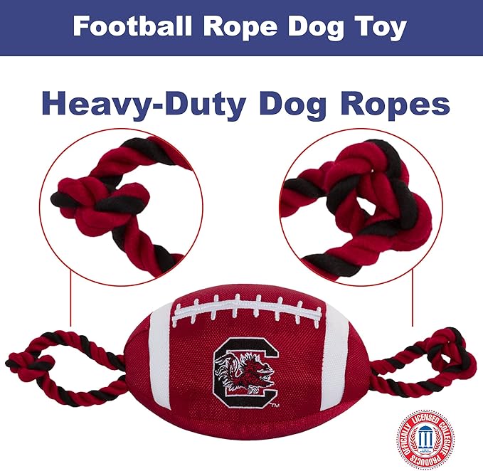 Pets First NCAA South Carolina Gamecocks Football Dog Toy, Tough Quality Nylon Materials, Strong Pull Ropes, Inner Squeaker, Collegiate Team Color