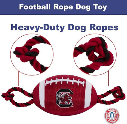 Pets First NCAA South Carolina Gamecocks Football Dog Toy, Tough Quality Nylon Materials, Strong Pull Ropes, Inner Squeaker, Collegiate Team Color