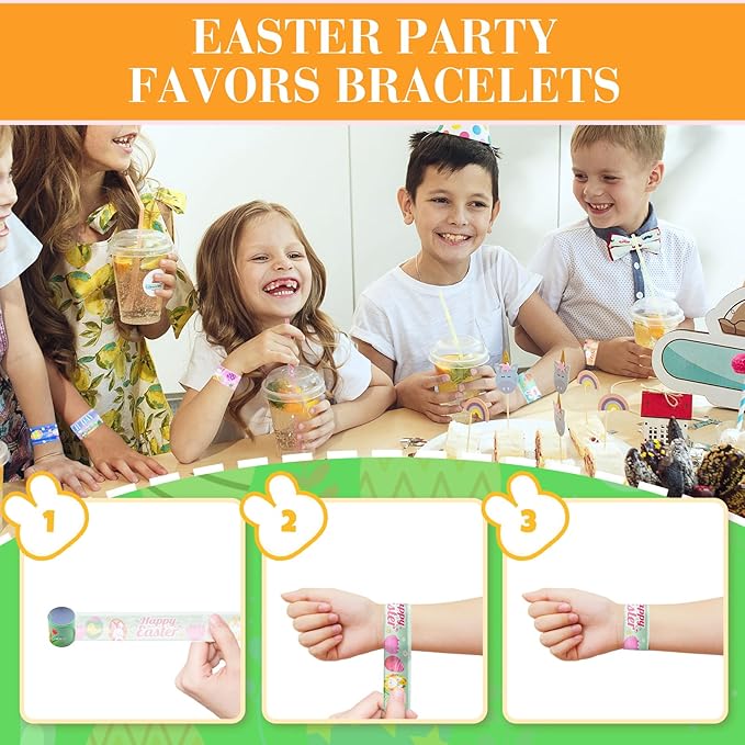 48 Pieces Easter Slap Bracelets Bulk Party Favors for Kids - 12 Designs Spring and Easter Themed Snap Bands, Classroom Exchanges, Goodie Bag Fillers Stuffers, Wrist Decorations Gifts Prizes Supplies