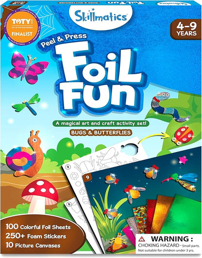 Skillmatics Art & Craft Activity - Foil Fun Bugs & Butterflies, No Mess Art for Kids, Craft Kits & Supplies, DIY Creative Activity, Gifts for Boys & Girls Ages 4, 5, 6, 7, 8, 9, Travel Toys