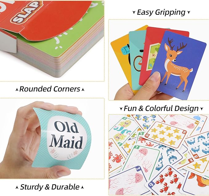 Card Games for Kids Toddlers,Go Fish,Old Maid,Slap Jack and Memory Match,4 Decks in 1 Pack,Fun Educational Gard Games for Family Game Night Table Games,Great Easter Basket Stuffers and Gifts