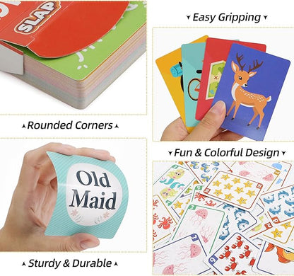 Card Games for Kids Toddlers,Go Fish,Old Maid,Slap Jack and Memory Match,4 Decks in 1 Pack,Fun Educational Gard Games for Family Game Night Table Games,Great Easter Basket Stuffers and Gifts
