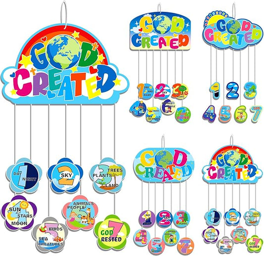 Liliful Bible Crafts for Kids - 24pcs 7 Days of Creation Art Craft Kit - Religious DIY Crafts for Sunday School, Toddler, Preschooler Fun Activities - Safe and Quality Paper Material