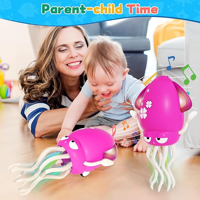 LZZAPJ Electric Dancing Octopus Light Music Suitable for 12-18 Months Old Baby Toys, Kid Crawling Squid Toys Suitable for Toddler Tummy time, Christmas for 1 2 3 4 5 6 Year Old Girl (Purple)