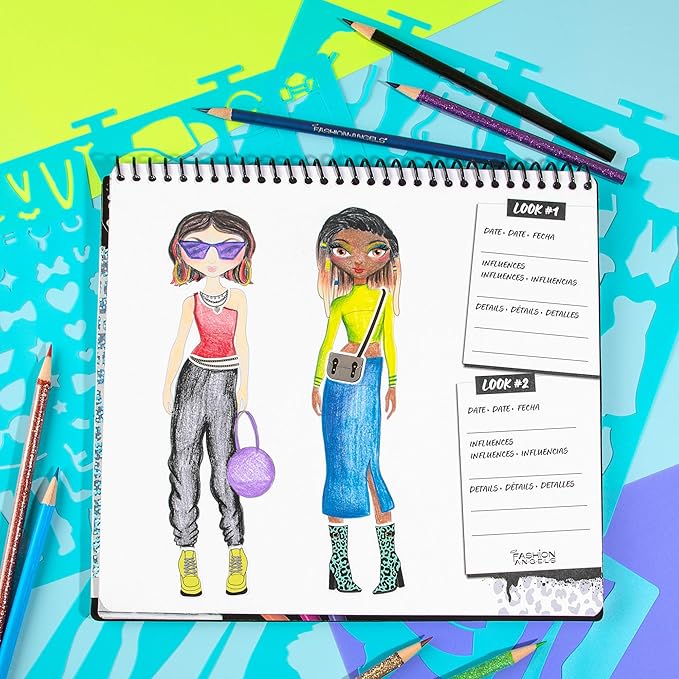Fashion Angels Streetwear Design Portfolio, Includes 30 Sketch Sheets, Stencil Sheets, Stickers & Inspiration Guide, Ideal Drawing Kit for Girls Ages 6+