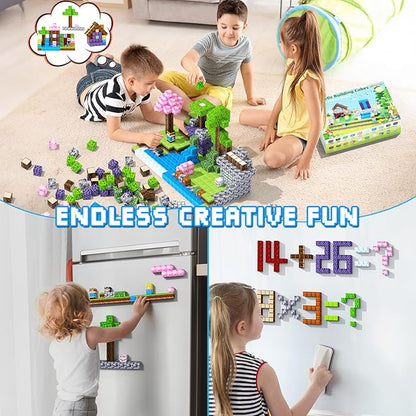 Magnetic Blocks, 108PCS Magnetic Building Blocks for Kids, STEM Build Magnetic Forest World Set for Toddler Birthday Xmas Gifts, Montessori Sensory Toys for Boys Girls Aged 3-12, 1" Magnetic Cubes
