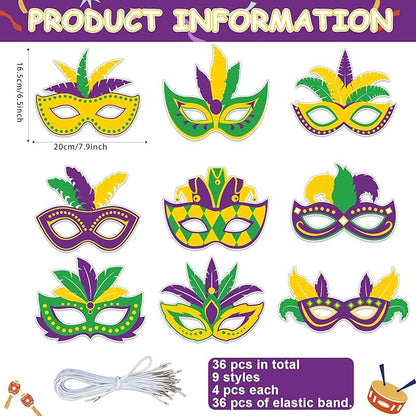Lonfliness 36 Set Carnival Coloring Mask Mardi Gras Paper Art Craft Kid Color Your Own Style Blank DIY Mask Masquerade Birthday Party Dress-Up Decorations Favor School Classroom Activity Game Supplies