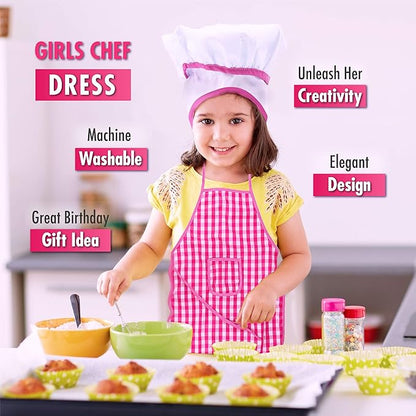 Kids Baking Set Cooking Apron - 13 Piece Children Kitchen Bake Playset Accessories for Girls Includes Chef Hat, Apron, Cupcake Mold, Measuring Spoons, Oven Glove, Mitt, Play Whisk Spoon