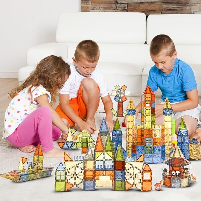 Magnetic Tiles, 100PCS Earth Color Magnet Building Toys for Kids Age 4-8, Sensory Stacking Blocks for Toddlers, STEM Preschool Montessori Learning Toys Birthday Gifts for Boys Girls Ages 3+