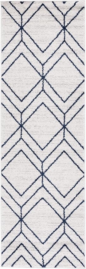 SAFAVIEH Adirondack Collection Runner Rug - 2'6" x 6', Light Grey & Navy, Modern Geometric Design, Non-Shedding & Easy Care, Ideal for High Traffic Areas in Living Room, Bedroom (ADR241N)