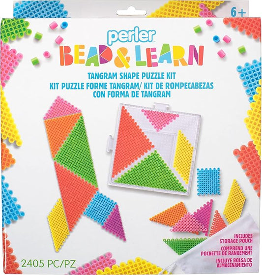 Perler Tangram Shape Puzzle Educational Fuse Bead Craft Kit for Kids, Multicolor 2404 Piece