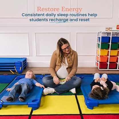 ECR4Kids Stackable Kiddie Cot, Assembled, Toddler Size, Classroom Furniture, Blue, 5-Pack