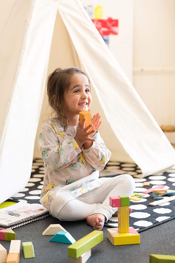 6 Piece Tegu Pocket Pouch Prism Magnetic Wooden Block Set, Blossom