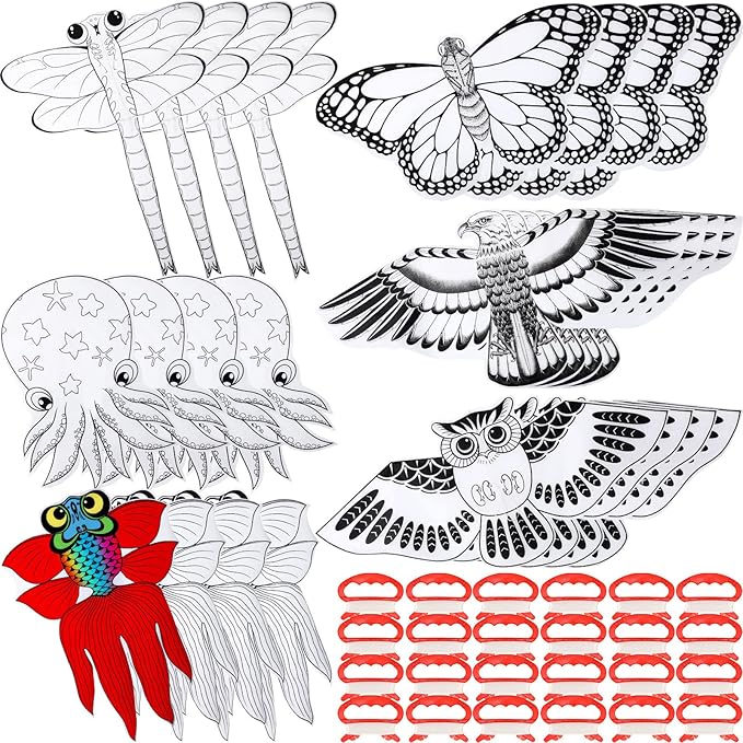 24 Pack DIY Kite for Kids Blank Painting Kite Making Kit Bulk Decorating Coloring Kite Party Pack Easy Flying Kite with Handle and String for Outdoor Activities