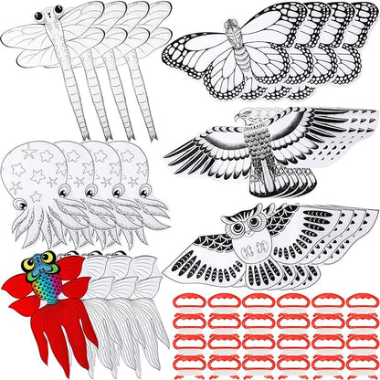 24 Pack DIY Kite for Kids Blank Painting Kite Making Kit Bulk Decorating Coloring Kite Party Pack Easy Flying Kite with Handle and String for Outdoor Activities