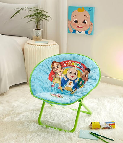 Idea Nuova Cocomelon JJ, Cody, and Nina Toddler 19” Folding Saucer™ Chair with Cushion, Ages 3+
