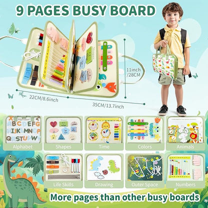 Aurasys Toddler Busy Board - Montessori Busy Book Travel Toys Sensory Board Educational Activity Book for Learning Fine Motor Skills, Gifts for Girls Boys Toddler