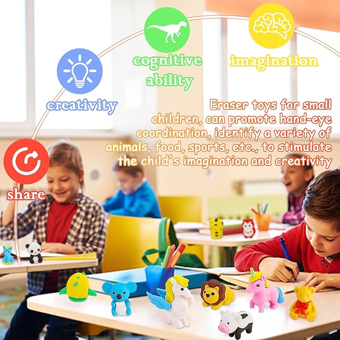 URSKYTOUS 60Pcs Animal Erasers Desk Pets for Kids Animal Pencil Erasers Bulk Puzzle Eraser Toys Gifts for Classroom Prizes,Game Reward,Treasure Box,Easter Egg Fillers,Goodie Bag Stuffers,Party Favors