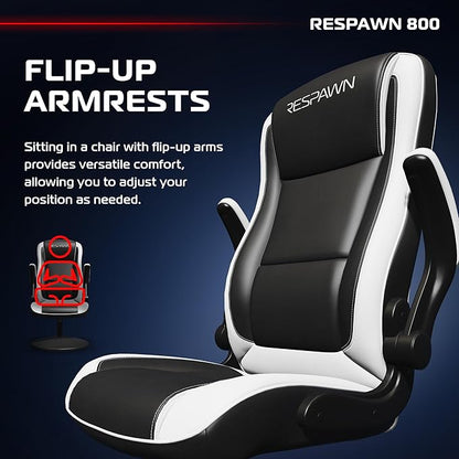 RESPAWN 800 Racing Style Gaming Rocker Chair, Rocking Gaming Chair, in White RSP 800 BLK WHT