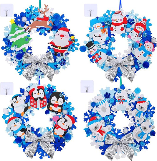 Winlyn 12 Sets Christmas Craft Kits Winter Crafts DIY Christmas Snowflake Wreath Ornaments Decorations Art Sets Snowman Santa Christmas Foam Stickers Arts and Crafts for Kids Classroom Art Activities