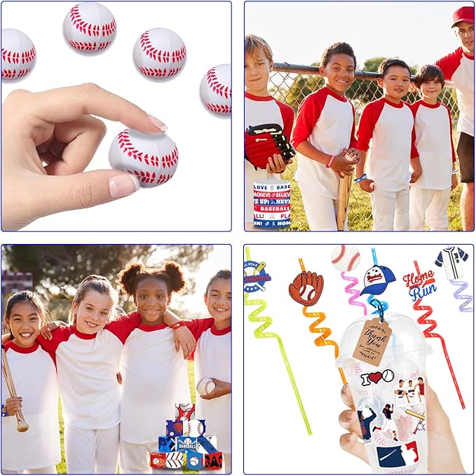 Baseball Party Favors 170 Pcs Baseball Birthday Party Decoration With Cups Straws Slap Bracelets Whistles Stress Balls Wristbands Keychains Stamps Stickers Thank you Tags(Baseball)