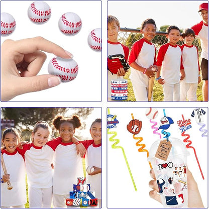 Baseball Party Favors 170 Pcs Baseball Birthday Party Decoration With Cups Straws Slap Bracelets Whistles Stress Balls Wristbands Keychains Stamps Stickers Thank you Tags(Baseball)