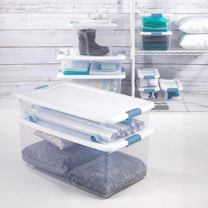 Sterilite 8-Pack Latching Box, Under Bed Storage Bins with Lids, Clear Plastic, 56 Quart - Heavy-Duty Organizing Containers for Closet, Bathroom, and Office