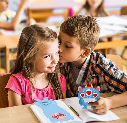 FaCraft Valentines Cards for Kids 24PCS Valentine's Day Gifts Card with Envelope Funny 3D Foldable Monster Valentine Exchange Cards for Kids Boys Girls Classroom School Valentine Party Favors