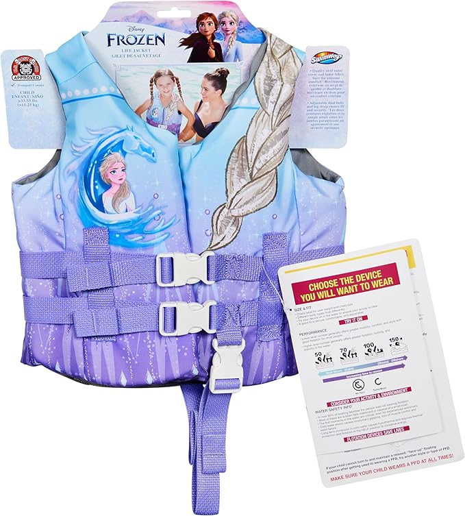 SwimWays Disney Princess Swim Trainer Life Jacket, US Coast Guard Approved Life Vest Kids Swim Vest, Pool Floats & Life Jackets for Kids 33-55 lbs, Elsa