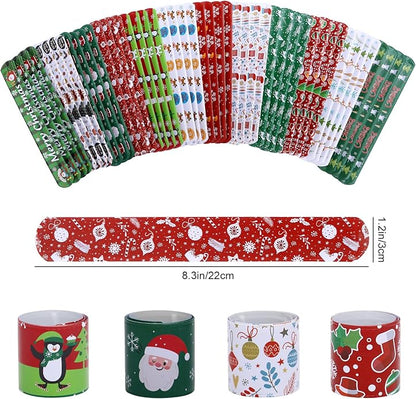48PCS Christmas Slap Bracelets, Xmas Slap for Christmas Party Favor Decoration