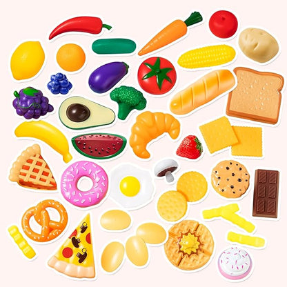 Joyin 50 Piece Set of Kitchen Toys, Dinnerware, Dummy Fruits, Vegetables, Plastic Accessories for Children Educational Learning Toy, Role Play Gift