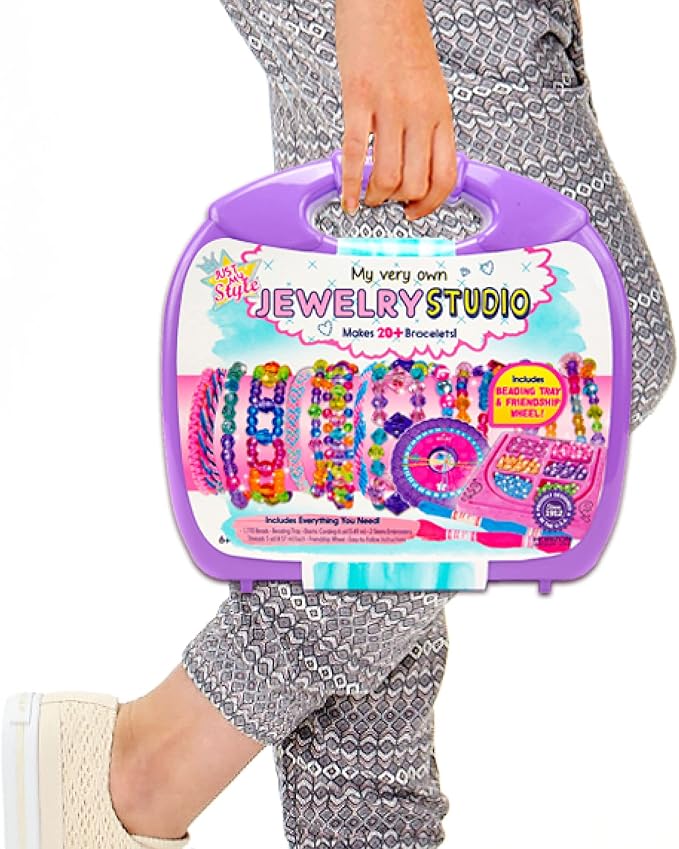 Just My Style My Very Own Jewelry Studio, Personalized Bracelet Making Kit With 1700+ Beads, Bead Kit Great for On-The-Go, Travel DIY Custom Accessories for Ages 6, 7, 8, 9