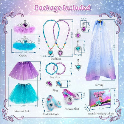 Princess Dress Up, Girl Dress Up & Jewelry Boutique, Toddler Dress Up Toys with Cloak & Tutu Skirt, Princess Shoes Pretend Jewelry Accessories Princess Costumes Gifts Toys for Girls Years 3+