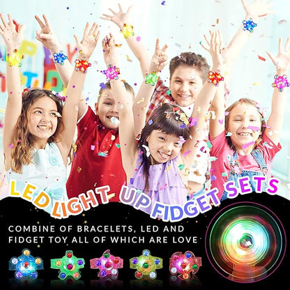 14 Pack LED Light Up Fidget Spinner Wristbands Party Favors for Kids 4-8 8-12, Glow in The Dark Party Supplies, Back to School Gift for Students, Return Gifts for Kids Birthday Halloween Classroom