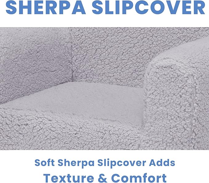 Delta Children Cozee Sherpa Chair, Reading, Arm Rest|Cushion Availability, Grey