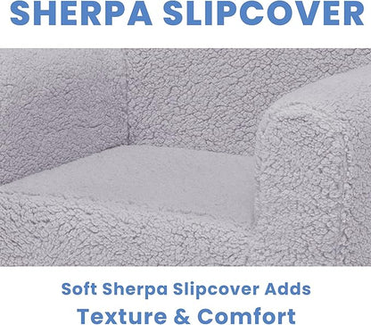 Delta Children Cozee Sherpa Chair, Reading, Arm Rest|Cushion Availability, Grey