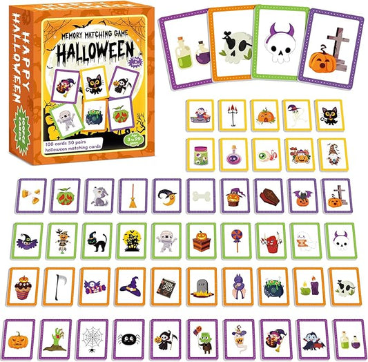gisgfim 50 Pairs Memory Matching Game Happy Halloween Concentration Memory Games for Kids Educational Ages 3-8 A Fun & Fast Halloween Theme Memory Matching Games