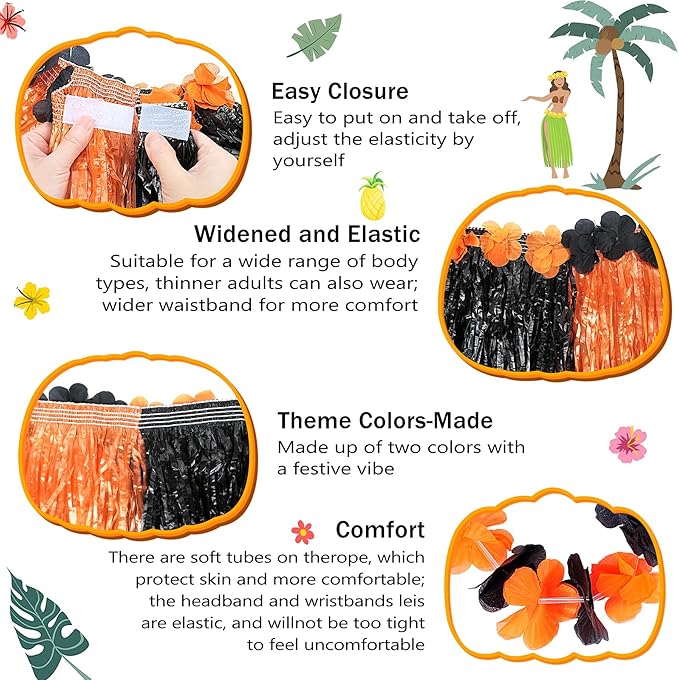 Fortuning's JDS Girl's Hawaiian Hula Grass Skirt for Party Outfits Kids Flowers Costume for Luau Tropical Beach Party Decor