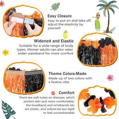 Fortuning's JDS Girl's Hawaiian Hula Grass Skirt for Party Outfits Kids Flowers Costume for Luau Tropical Beach Party Decor