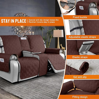 VANSOFY Loveseat Recliner Cover with Console 100% Waterproof Sofa Slipcovers Non-Slip Reclining Couch Cover Split Sofa Covers Furniture Protector for Pets, Dogs(Coffee)