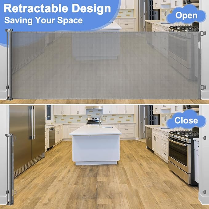 42" Tall X 115" Extra Wide Baby Gates for Large Openings Outdoor Retractable Gate Baby Gate Long Retractable Baby Gates for Stairs Child Gate for Wide Openings Baby Gate Retractable Fence Outdoor Gate