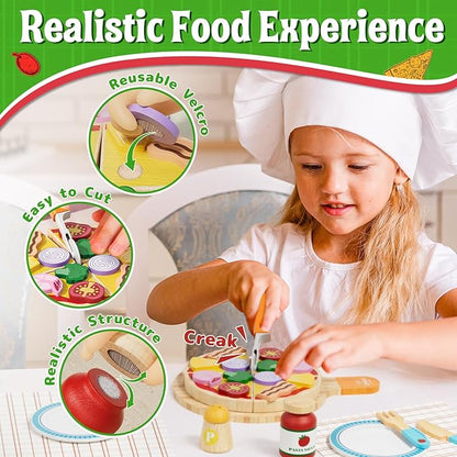 Lehoo Castle Play Food Sets for Kids Kitchen, Wooden Toys Play Kitchen Accessories with Pot and Pan, Pizza Toy Pretend Play for Toddlers 3-5, Realistic Pasta Felt Play Food Set, 3 Year Old Girl Gift