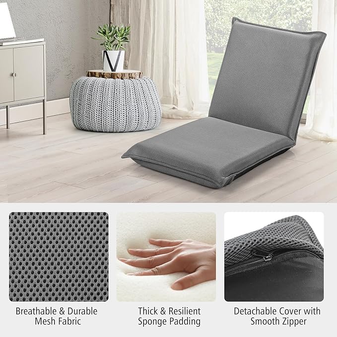 S AFSTAR Adjustable Floor Chair Set of 2, Cushioned Lounger Recliner with 6-Position Comfortable Back Support & Thick Padded, Lazy Sofa Floor Gaming Chair, Floor Seat for Gaming Reading Meditation