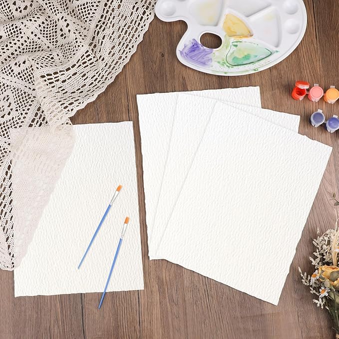 25 Sheets Watercolor Paper 9X 12, 300 GSM Deckled Edge Paper Rough/Textured Handmade Paper for Watercolors, Wedding Invitations, Cards, Crafts