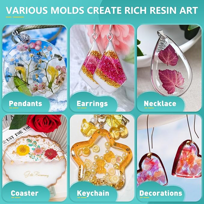 Teexpert Epoxy Resin Kit with Molds – Jewelry Making Kit with Keychain, Coaster & Earring Molds, Complete DIY Resin Kit for Beginners & Adults, Starter Set for Craft and Casting