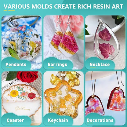 Teexpert Epoxy Resin Kit with Molds – Jewelry Making Kit with Keychain, Coaster & Earring Molds, Complete DIY Resin Kit for Beginners & Adults, Starter Set for Craft and Casting