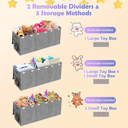 Mabahoo Extra Large Toy Box Chest with Lids, Collapsible Sturdy Kids Toy Storage Organizer Boxes for Boys Girls, 40"x14"x16", Toybox Storage Bins Basket for Living Room, Bedroom, Nursery, Gray