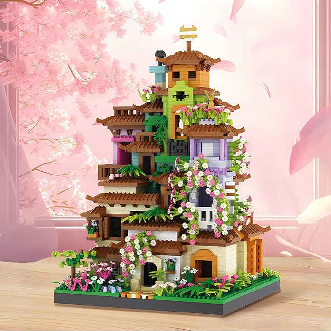 Cherry Blossom Tree House Micro Mini Building Block Sets for Adult,Flowers Treehouse Modell Villa Kit for Woman Kids（3350 Pieces）